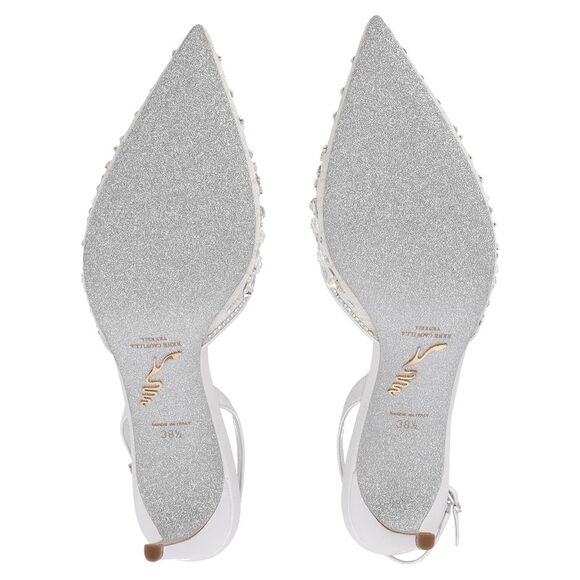 Pre Loved Rene Caovilla Vintage Crystal Embellished Slingback Heels Women white - Picture 8 of 8